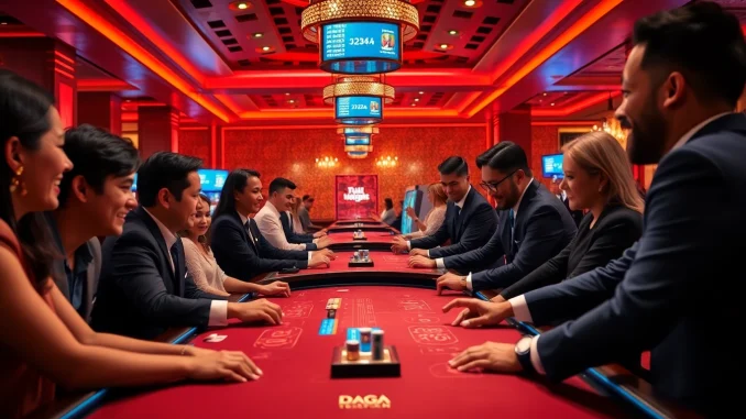 Diverse players enjoying an exciting gaming experience at dagawin.live, showcasing luxurious casino ambiance.