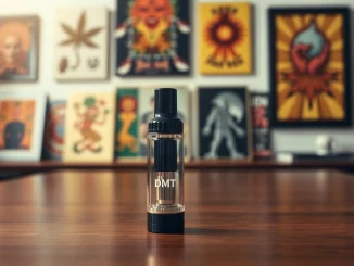Buy DMT online with premium DMT vape cartridge showcased artistically on a wooden table.