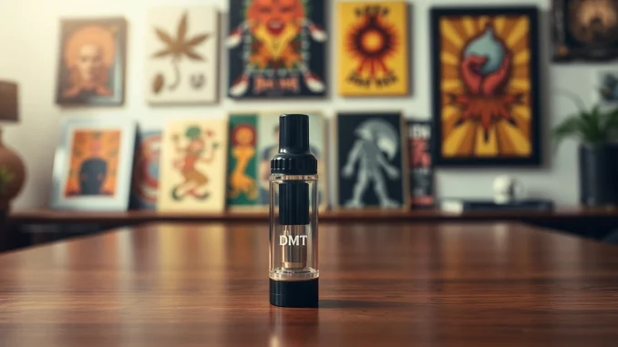 Buy DMT online with premium DMT vape cartridge showcased artistically on a wooden table.