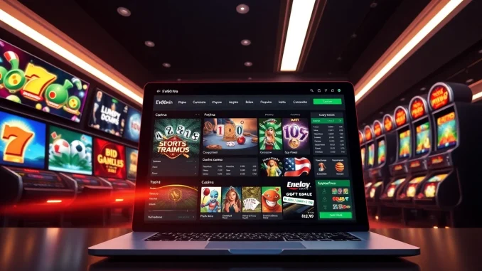 Interactive gaming dashboard showcasing ev88win.live casino games, vibrant colors and modern design.