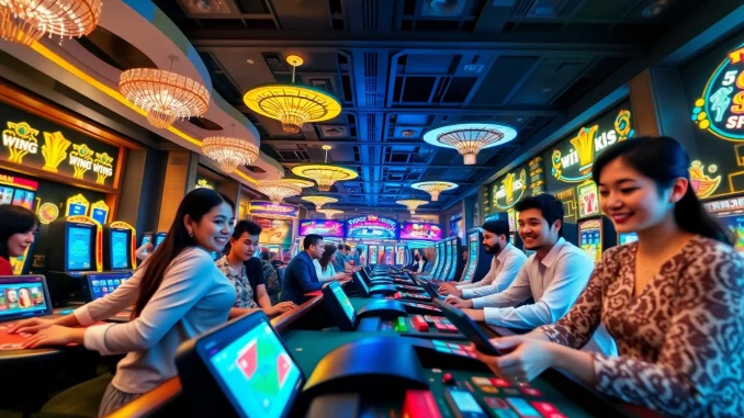 Exciting online gaming scene at new88go.com with diverse players enjoying casino games.